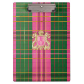 Porte-bloc Monogramme Pink et vert preppy Plaid (Devant)