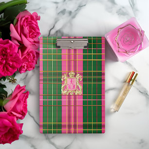 Porte-bloc Monogramme Pink et vert preppy Plaid