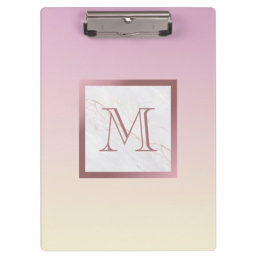 Porte-bloc Monogramme rose en marbre or rose Ombre (Devant)