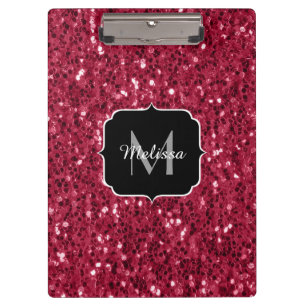 Porte-bloc Monogramme rose foncé magenta faux scintillants