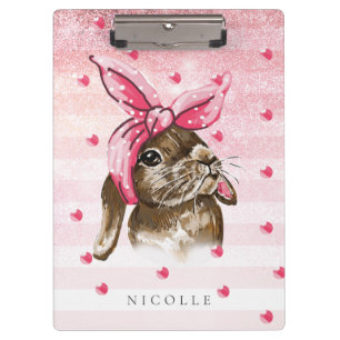 Porte-bloc Monogramme rose lapin peint à la main