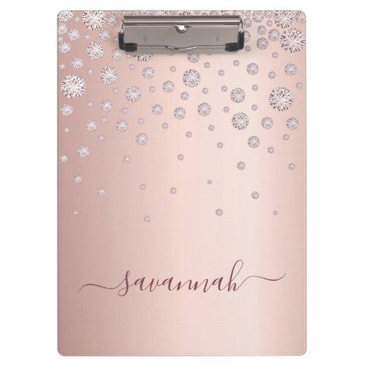 Porte-bloc Monogramme rose or rose rose diamants script moder (Devant)