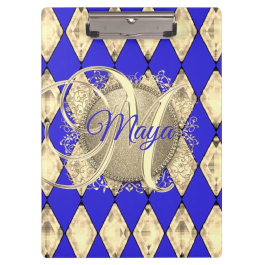 Porte-bloc Monogramme Royal Blue et Gold Glam (Devant)