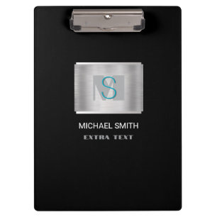 Porte-bloc Monogramme sarcelle et gris Nom blanc, argent et n