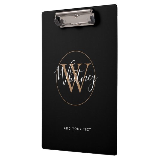 Porte-bloc Monogramme simple Elegant Black Gold White Script (Gauche)
