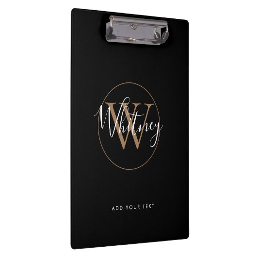 Porte-bloc Monogramme simple Elegant Black Gold White Script (Swatch)