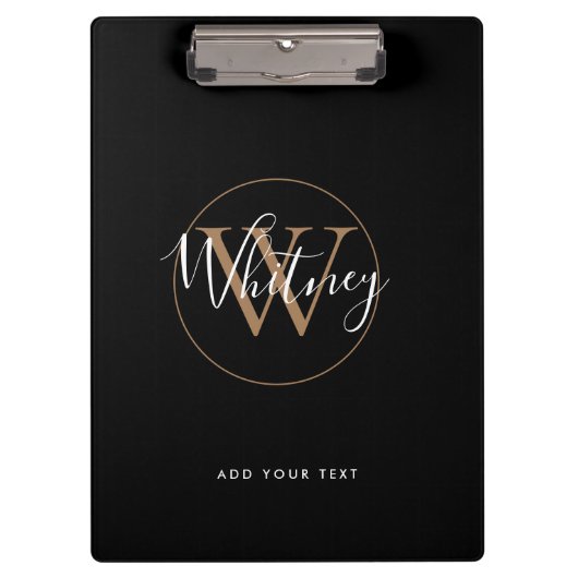 Porte-bloc Monogramme simple Elegant Black Gold White Script (Devant)