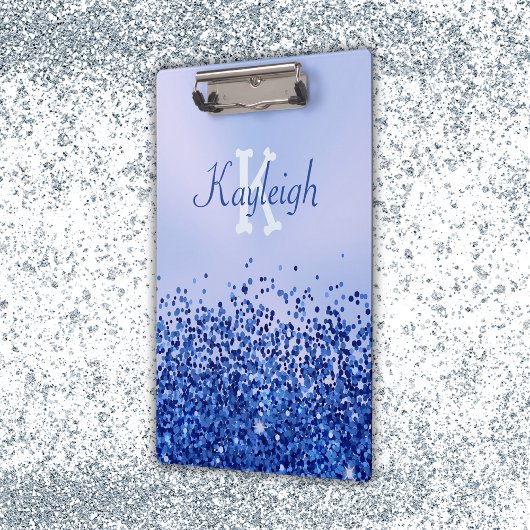 Porte-bloc Monogramme simple en métal brossé bleu et Parties