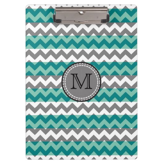 Porte-bloc Monogramme Turquoise et Grey Chevron Zigzag (Devant)