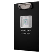 Porte-bloc Monogramme turquoise et gris Nom blanc, argent et  (Gauche)