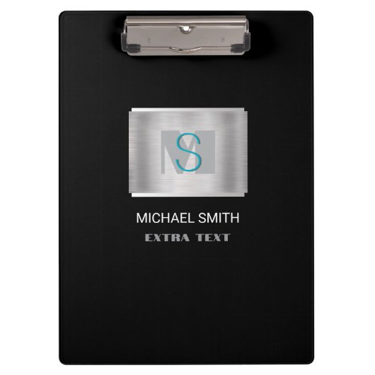 Porte-bloc Monogramme turquoise et gris Nom blanc, argent et  (Devant)