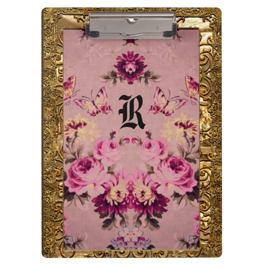 Porte-bloc Monogramme vintage floral élégant (Devant)