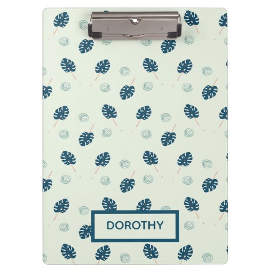 Porte-bloc Monstère tropicale monogramme feuille sur bleu (Devant)