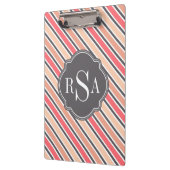 Porte-bloc Motif à rayures blanches gris rose monogramme (Gauche)