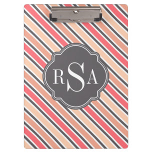 Porte-bloc Motif à rayures blanches gris rose monogramme