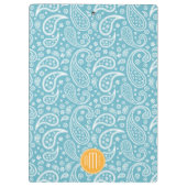 Porte-bloc Motif bleu de Paisley d'Aqua floral et monogramme (Dos)