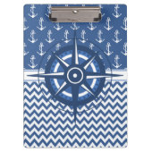 Porte-bloc Motif bleu et blanc nautique d'Ancre et de Chevron (Devant)