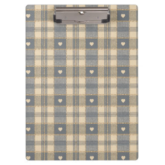 Porte-bloc Motif carreaux bleu gris rustique avec cœurs crème