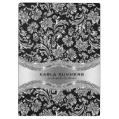 Porte-bloc Motif damassé noir et argent brillant (Dos)