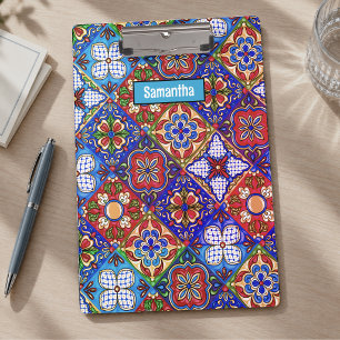 Porte-bloc Motif de carreaux de Talavera mexicains rouge bleu