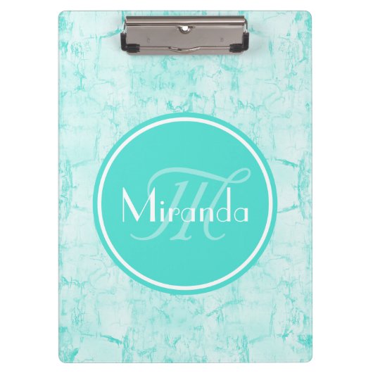 Porte-bloc Motif De Crackle À La Menthe Aqua Avec Monogramme (Devant)