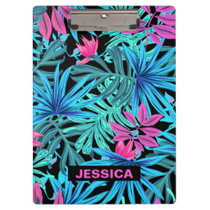Porte-bloc Motif de plante tropicale rose bleu néon personnal