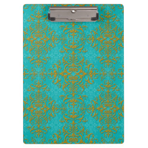 Porte-bloc Motif de style damas or et turquoise