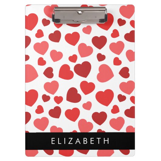 Porte-bloc Motif Des Coeurs, Coeurs Rouges, Votre Nom (Devant)