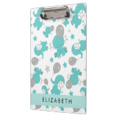 Porte-bloc Motif Des Eléphants Bleus, Étoiles, Votre Nom (Gauche)