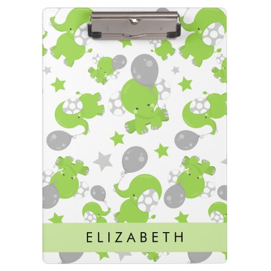 Porte-bloc Motif Des Eléphants Verts, Étoiles, Votre Nom (Devant)