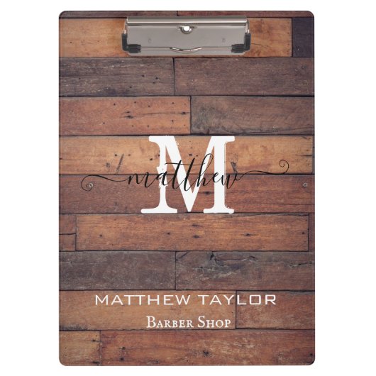 Porte-bloc Motif en bois rustique Chêne Monogramme Script per (Devant)