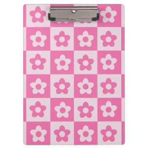 Porte-bloc Motif Fleurs Rétro Rose Chaud et Blanc à Damier