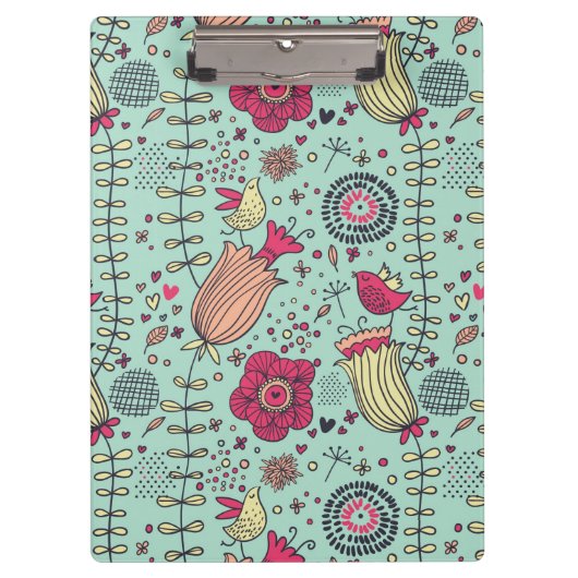 Porte-bloc Motif floral de bande dessinée avec des oiseaux (Devant)