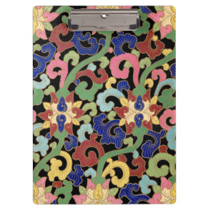 Porte-bloc Motif floral de chinoiserie coloré sur fond noir