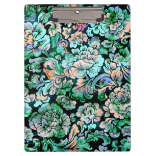 Porte-bloc Motif floral en vert et pêche