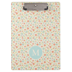 Porte-bloc Motif floral printanier pastel joli monogramme