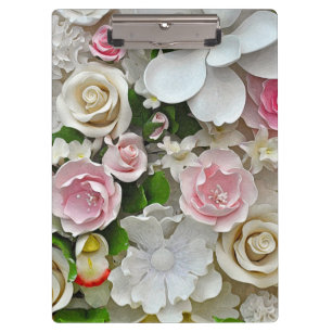 Porte-bloc Motif floral rose et blanc