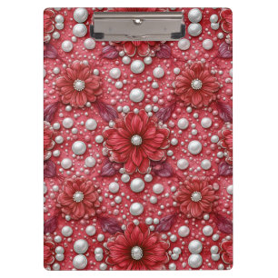 Porte-bloc Motif floral rouge avec accents de perles