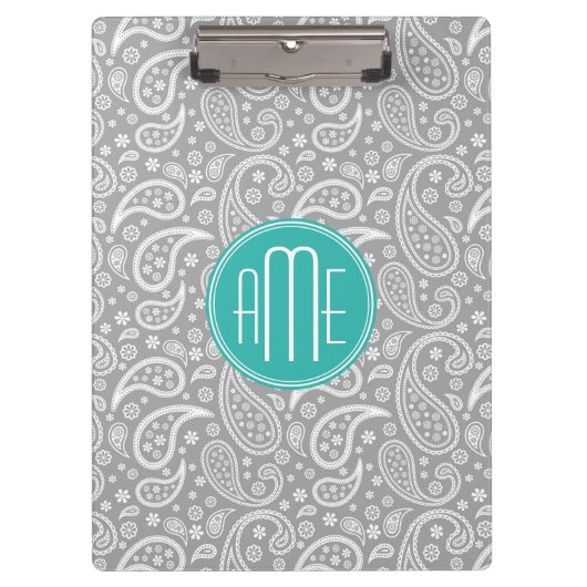 Porte-bloc Motif gris floral chic de Paisley et monogramme (Devant)