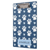 Porte-bloc Motif Paw, Paws Blancs, Coeurs Bleus, Votre Nom (Gauche)