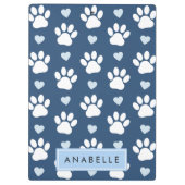 Porte-bloc Motif Paw, Paws Blancs, Coeurs Bleus, Votre Nom (Dos)