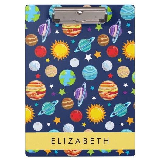 Porte-bloc Motif, Planètes, Étoiles, Cosmos, Votre Nom (Devant)