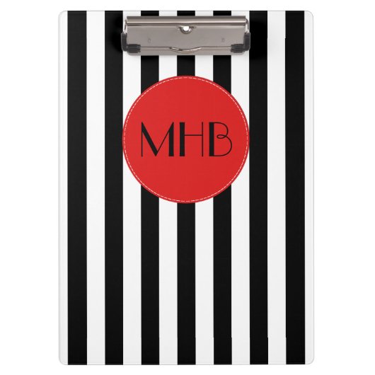 Porte-bloc Motif rayé noir et blanc, Monogramme (Devant)