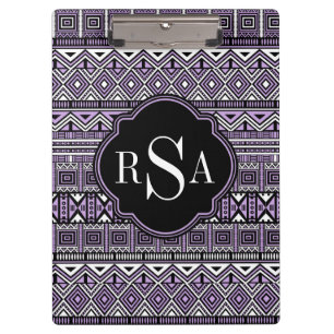 Porte-bloc Motif tribal noir violet monogramme