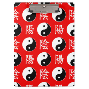 Porte-bloc Motif Yinyang chinois sur fond rouge