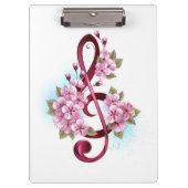 Porte-bloc Musical treble clef notes with sakura flowers (Devant)