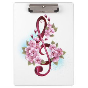 Porte-bloc Musical treble clef notes with sakura flowers