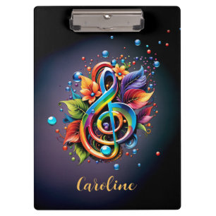 Porte-bloc Musique, clef colorée avec feuilles.