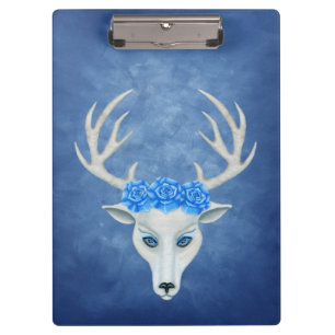 Porte-bloc Mystic White Deer Head Blue Eyes Antlers Roses