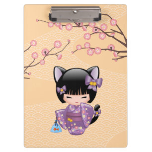 Porte-bloc Neko Kokeshi Poupée - Cat Ears Geisha Girl